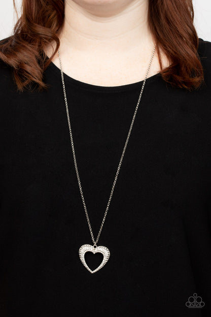 Paparazzi Accessories-Cupid Charisma Glassy White Rhinestone Heart Necklace Set