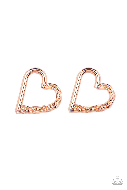 Paparazzi Accessories-Cupid, Who?-Copper Shiny Twinkly Heart Earrings