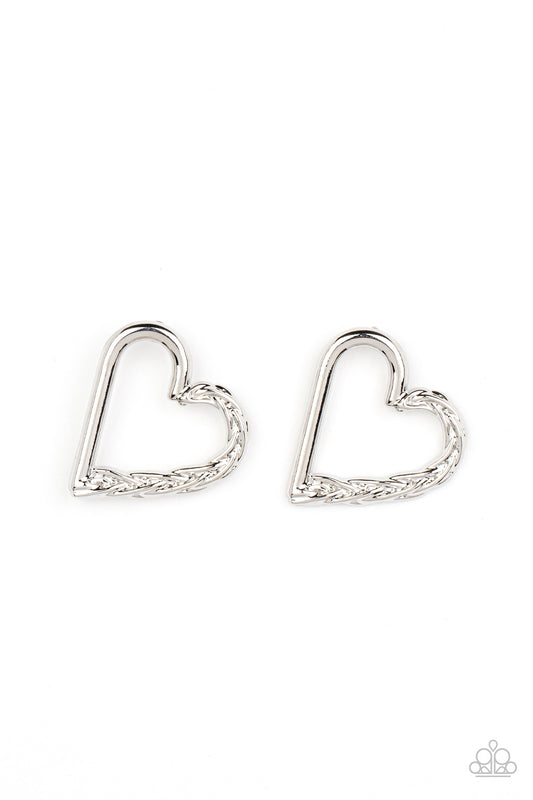 Paparazzi Accessories-Cupid, Who? Silver Heart Twinkly Earrings