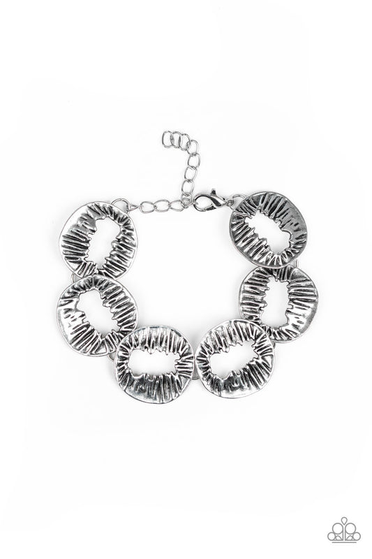 Paparazzi Accessories-Cut It Out! Silver Textured Discs Bracelet