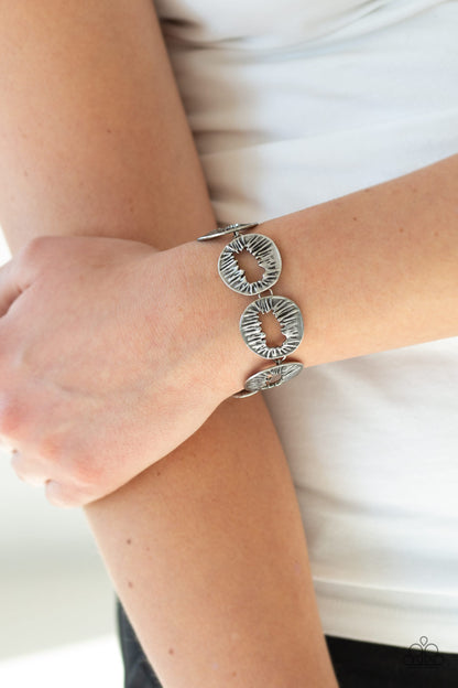 Paparazzi Accessories-Cut It Out! Silver Textured Discs Bracelet