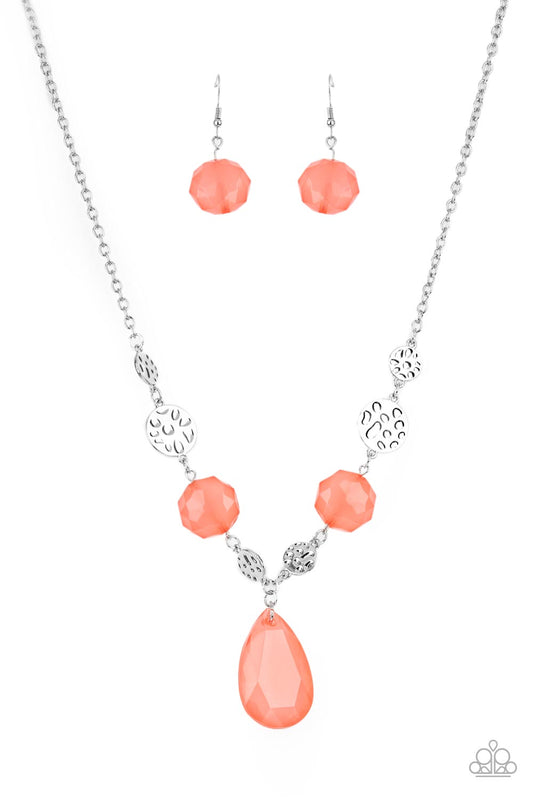 Paparazzi Accessories-DEW What You Wanna DEW Orange Teardrop Crystal Necklace Set