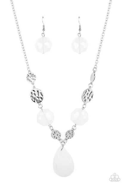 Paparazzi Accessories-DEW What You Wanna DEW White Crystal Bead Necklace Set