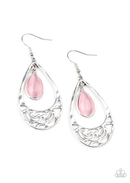 Paparazzi Accessories-DEW You Feel Me? Pink Cat's Eye Earrings