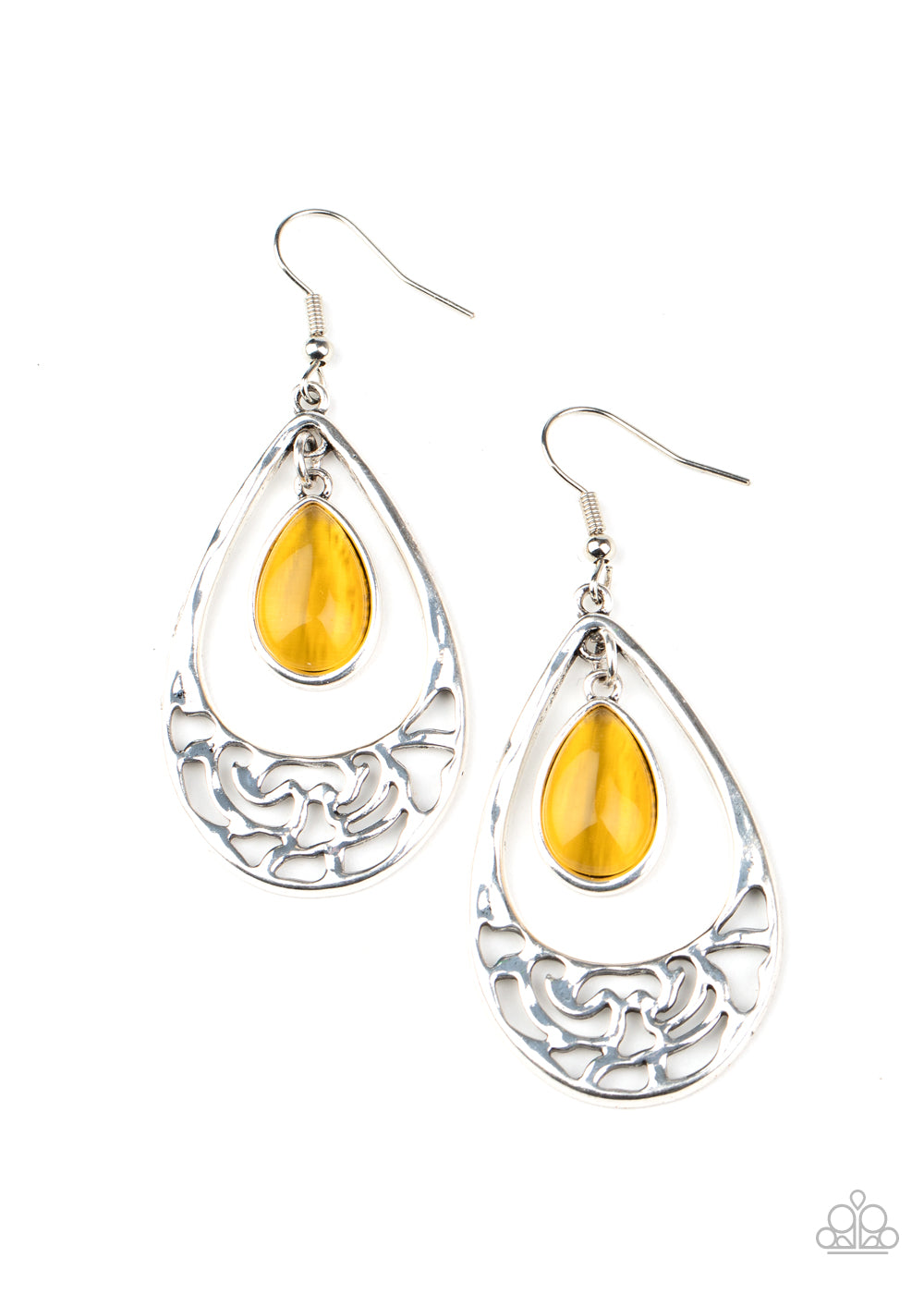 Paparazzi Accessories-DEW You Feel Me? Yellow Cat's Eye Earrings