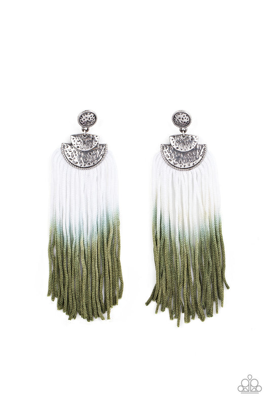 Paparazzi Accessories-DIP It Up Green Fringe Earrings