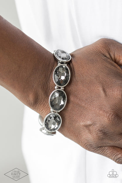 Paparazzi Accessories-DIVA In Disguise Silver Sleek Smoky Gem Bracelet