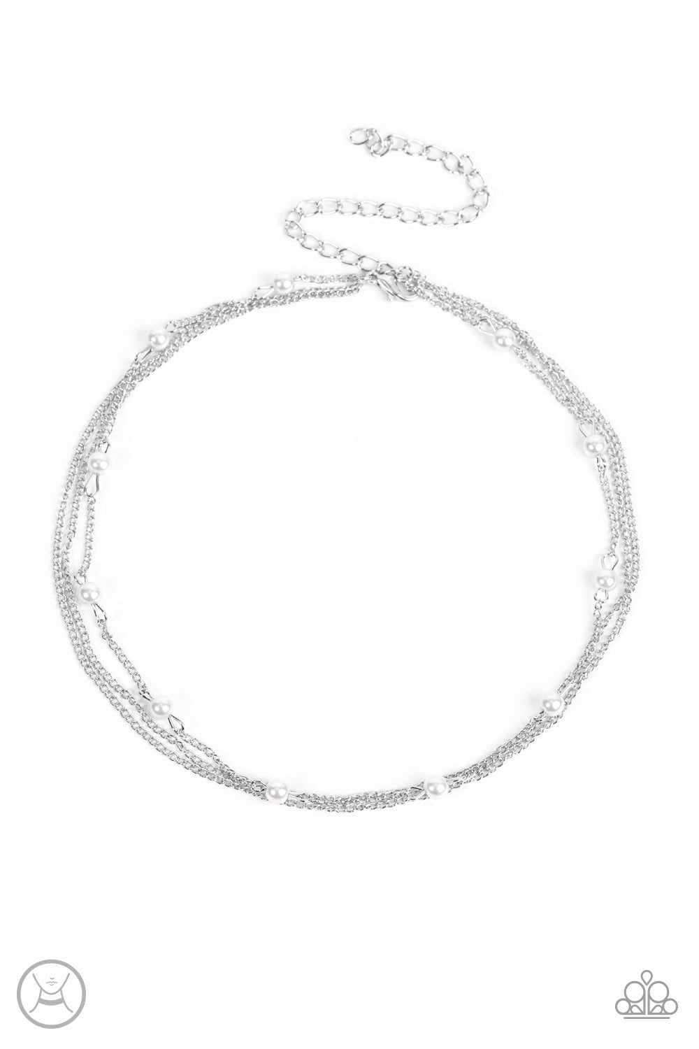 Paparazzi Accessories-Daintily Dapper White Pearls Silver Chain Choker Set