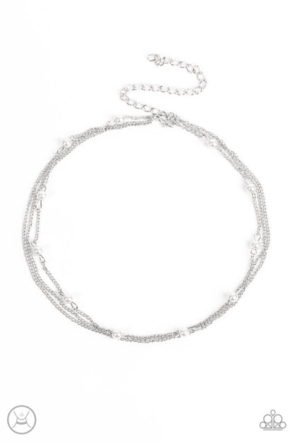 Paparazzi Accessories-Daintily Dapper White Pearls Silver Chain Choker Set