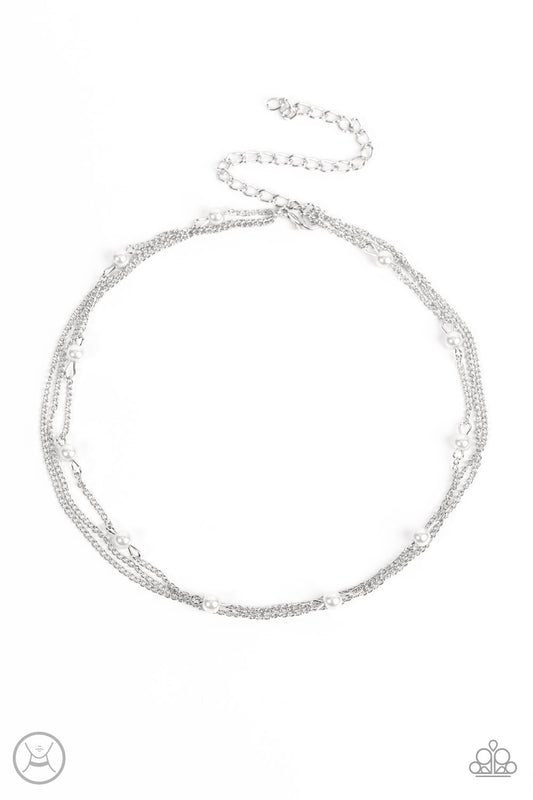 Paparazzi Accessories-Daintily Dapper White Pearls Silver Chain Choker Set