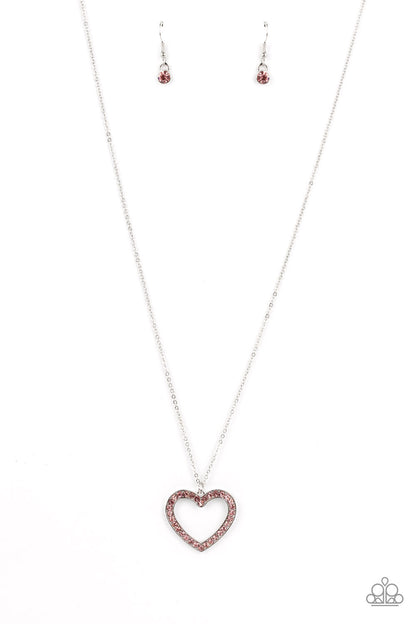 Paparazzi Accessories-Dainty Darling Pink Silhouette Heart Necklace Set