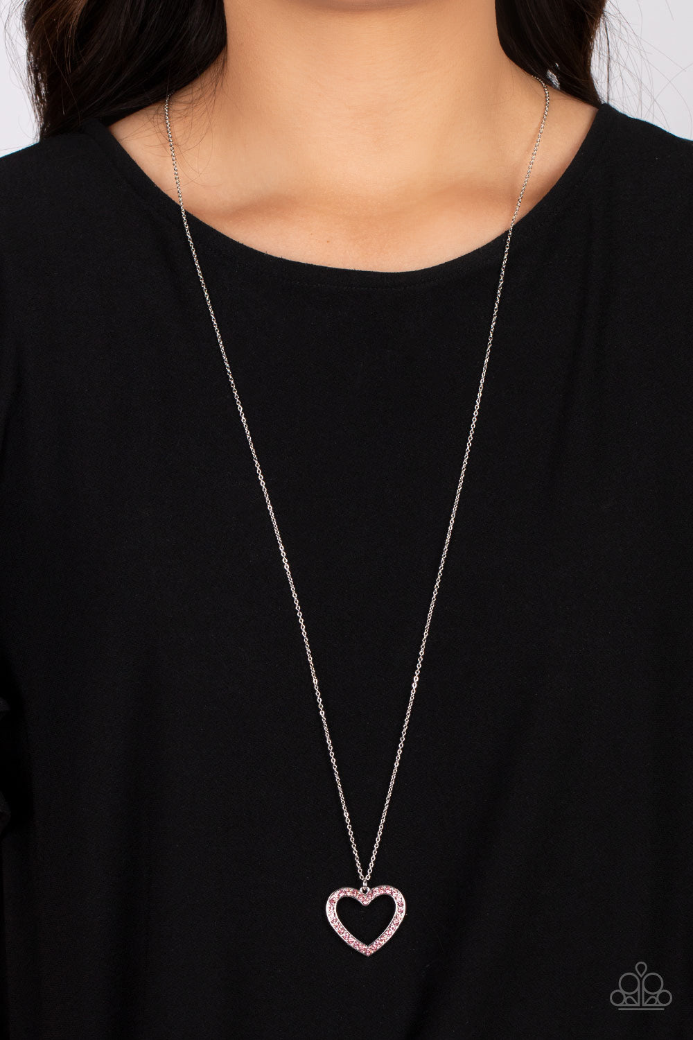 Paparazzi Accessories-Dainty Darling Pink Silhouette Heart Necklace Set