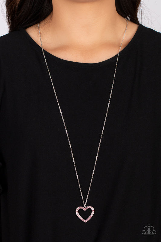 Paparazzi Accessories-Dainty Darling Pink Silhouette Heart Necklace Set