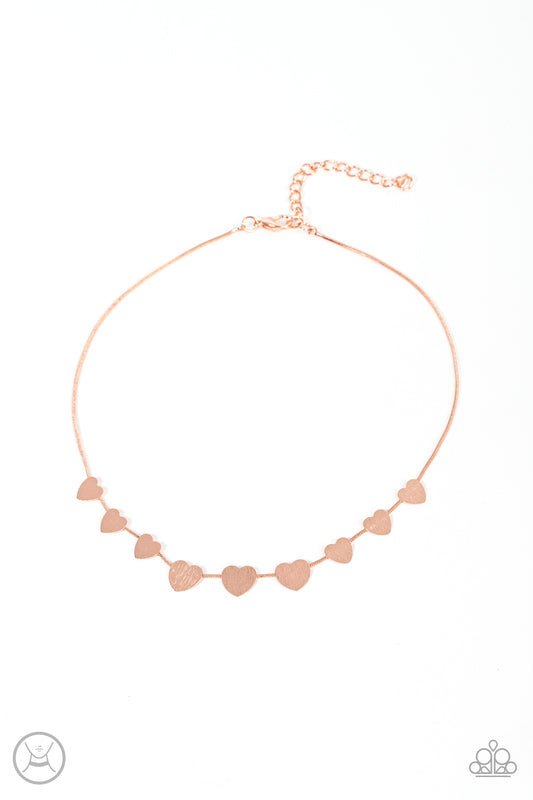 Paparazzi Accessories-Dainty Desire Copper Flat Heart Choker Necklace Set