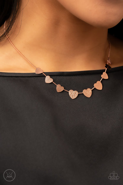Paparazzi Accessories-Dainty Desire Copper Flat Heart Choker Necklace Set