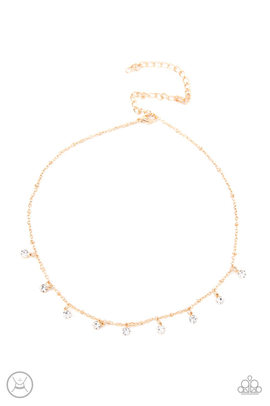 Paparazzi Accessories-Dainty Diva Gold White Rhinestone Necklace Set