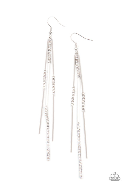 Paparazzi Accessories-Dainty Dynamism White Rhinestone Earrings