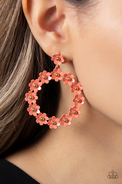 Paparazzi Accessories-Daisy Meadows Orange Solitaire Wreath Earrings