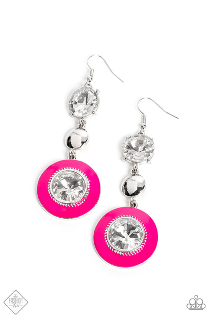 Paparazzi Accessories-Dame Disposition Pink January Fashion Fix Earring