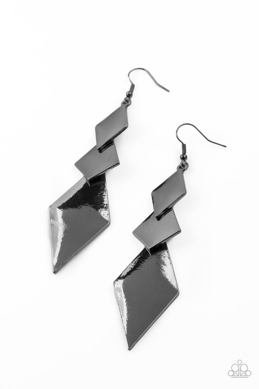 Paparazzi Accessories-Danger Ahead Black Sharp Earrings