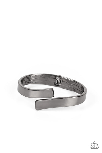 Paparazzi Accessories-Dare to Flare Black Overlap Bangle Cuff Bracelet