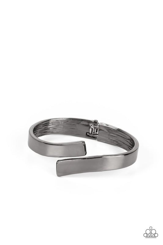 Paparazzi Accessories-Dare to Flare Black Overlap Bangle Cuff Bracelet