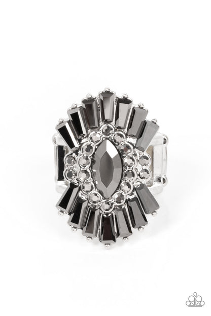 Paparazzi Accessories-Daringly Deco Hematite Marquise Cut Rhinestone Ring