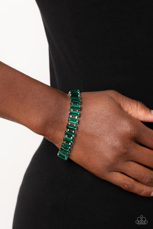 Paparazzi Accessories-Darling Debutante Green Emerald Cut Gem Bracelet