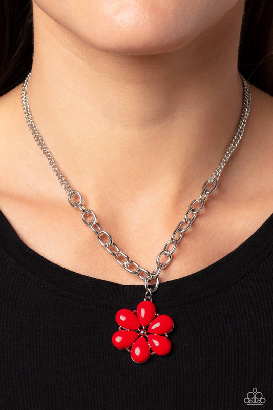 Paparazzi Accessories-Dazzling Dahlia Red Petals Bloom Silver Necklace Set