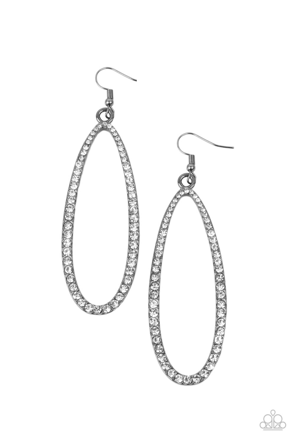 Paparazzi Accessories- Dazzling Decorum Black Glittery Oval Earrings