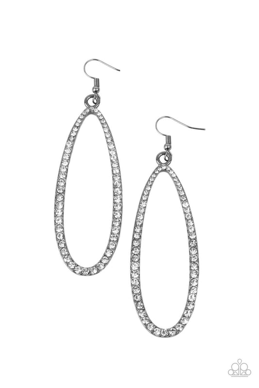 Paparazzi Accessories- Dazzling Decorum Black Glittery Oval Earrings