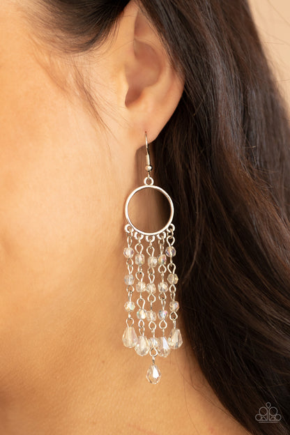 Paparazzi Accessories-Dazzling Delicious White Iridescent Bead Earrings