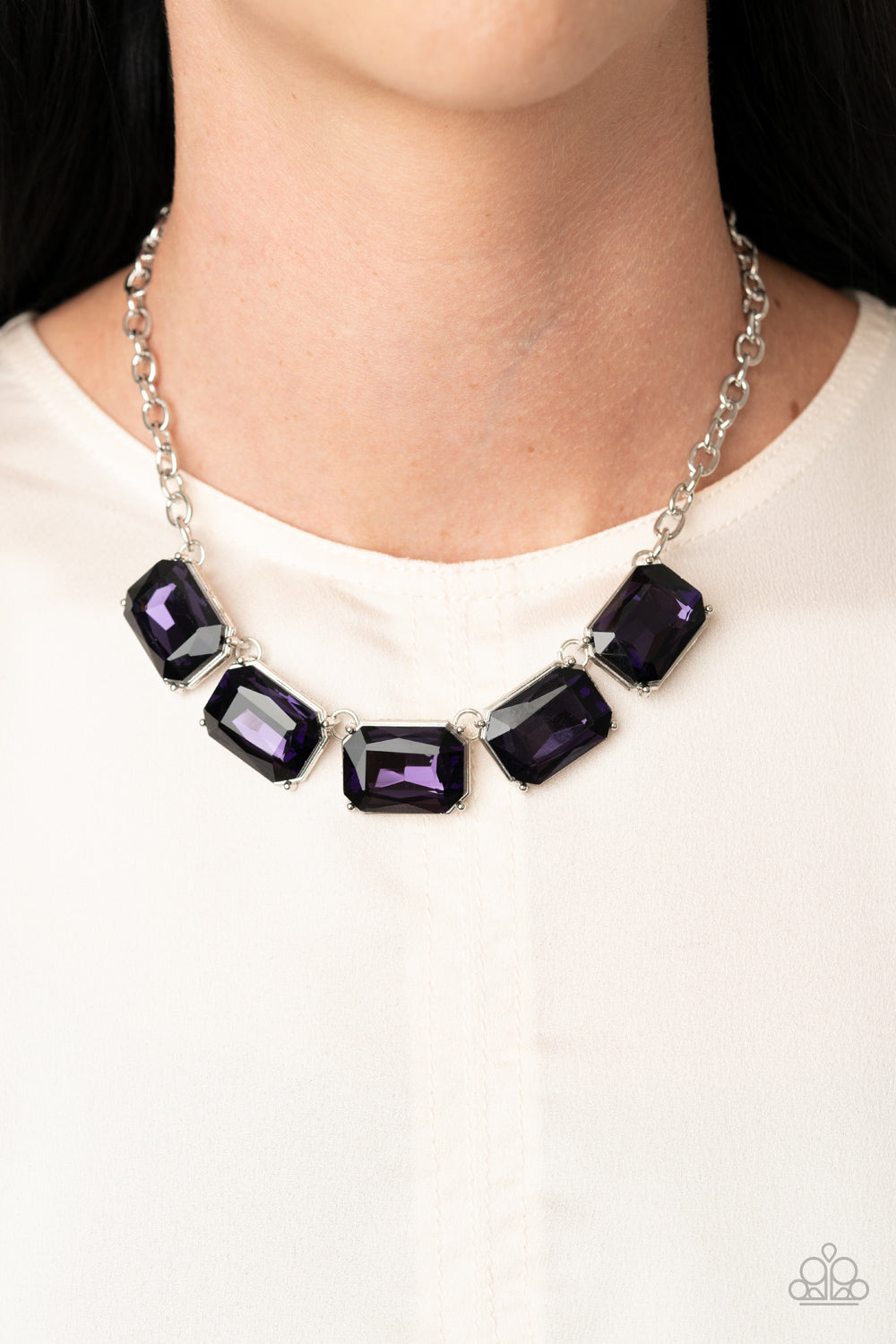 Paparazzi Accessories-Deep Freeze Diva Purple Rhinestone Necklace Set