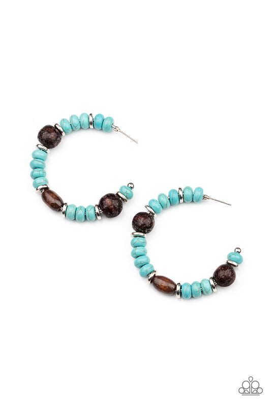 Paparazzi Accessories-Definitely Down-To-Earth-Blue Turquoise Wooden Earrings