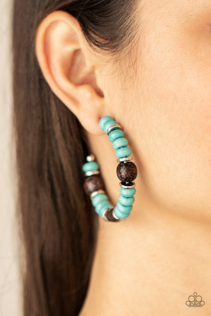 Paparazzi Accessories-Definitely Down-To-Earth-Blue Turquoise Wooden Earrings