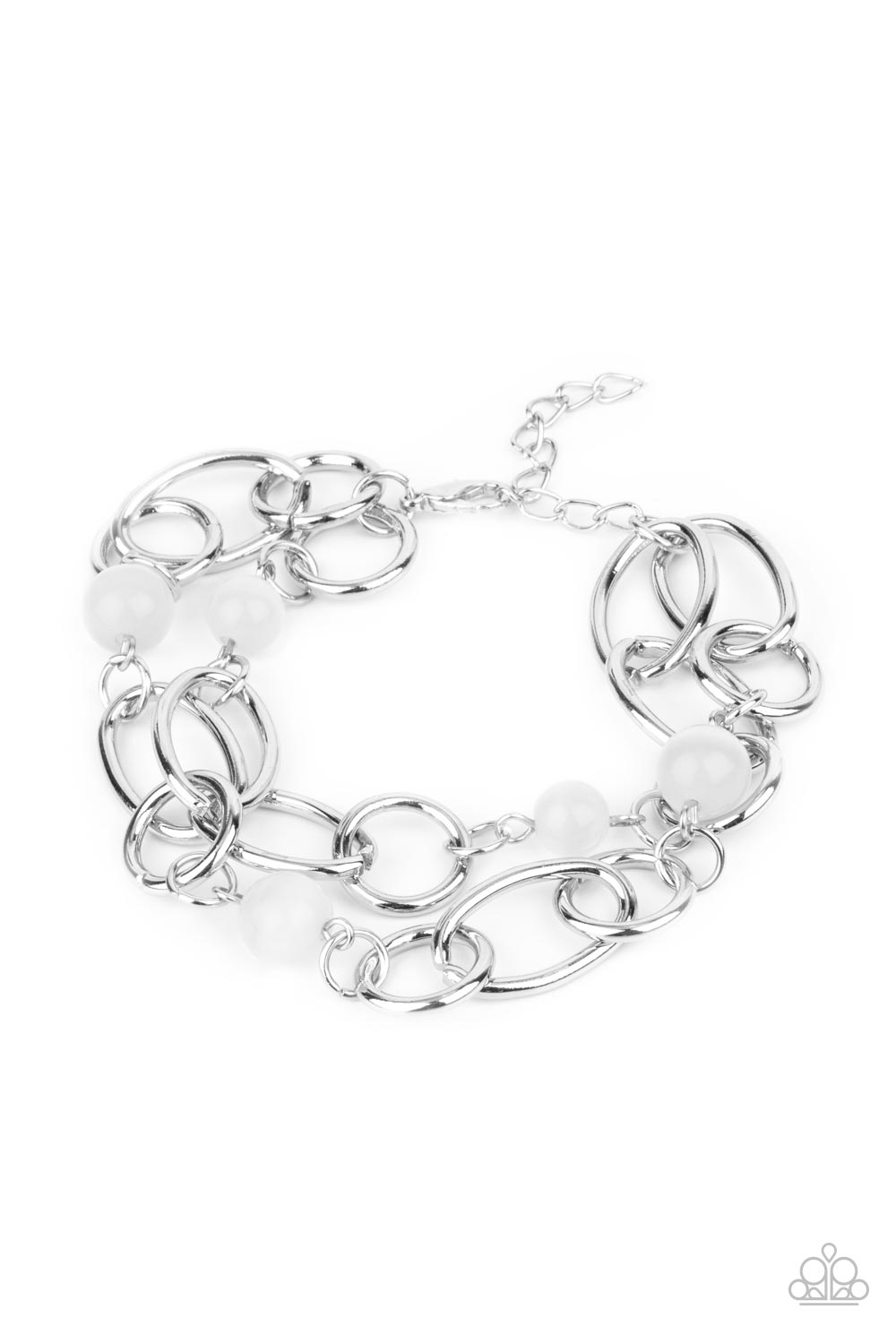 Paparazzi Accessories-Delightfully Daydreamy White Cat's Eye Stone Silver Link Bracelet