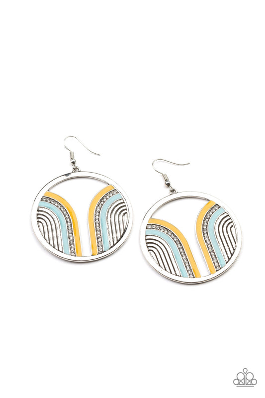 Paparazzi Accessories-Delightfully Deco White/Cerulean Rhinestone Earrings