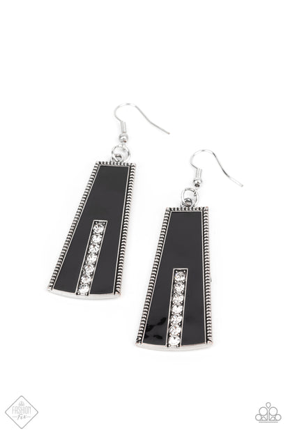 Paparazzi Accessories-Demandingly Deco Black Glittery Studded Rhinestone Earrings