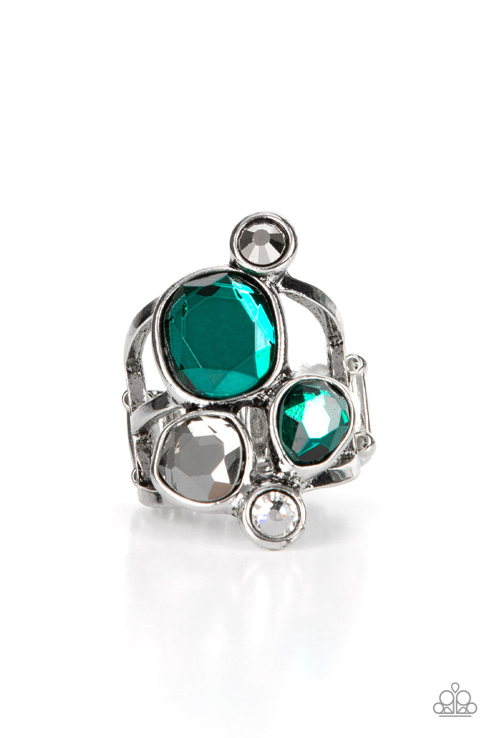 Paparazzi Accessories-Demandingly Duchess Green Asymmetrical Hematite Ring