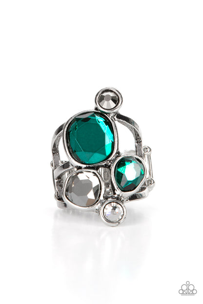 Paparazzi Accessories-Demandingly Duchess Green Asymmetrical Hematite Ring