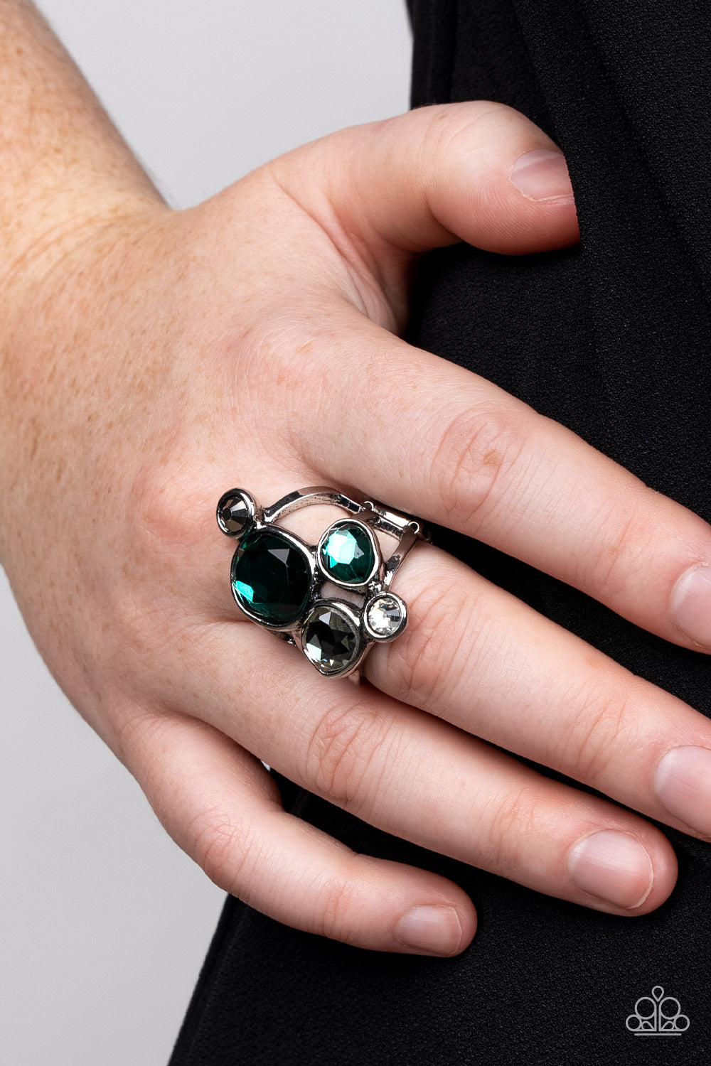 Paparazzi Accessories-Demandingly Duchess Green Asymmetrical Hematite Ring