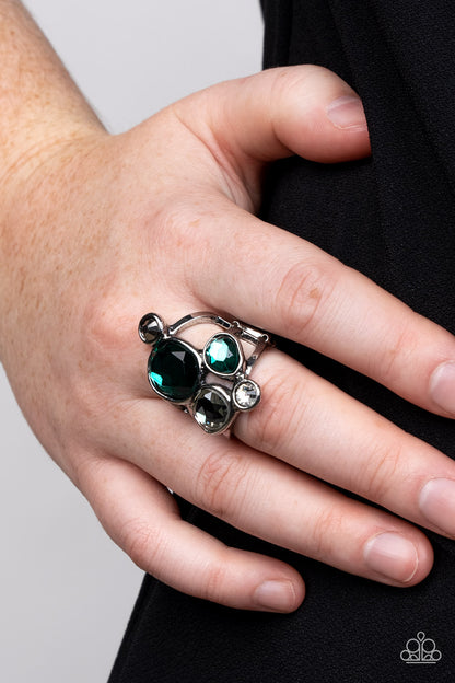 Paparazzi Accessories-Demandingly Duchess Green Asymmetrical Hematite Ring