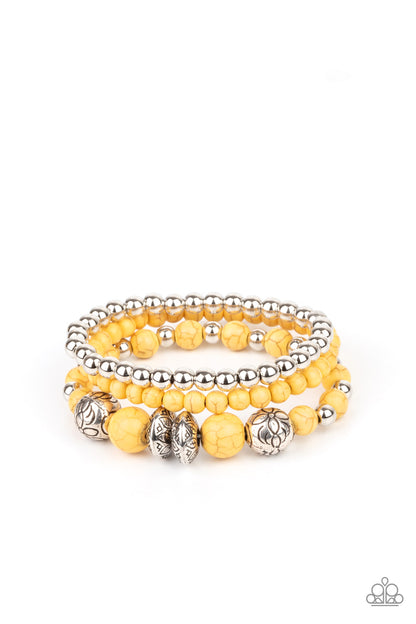 Paparazzi Accessories-Desert Blossom Yellow Stone Bead Bracelet