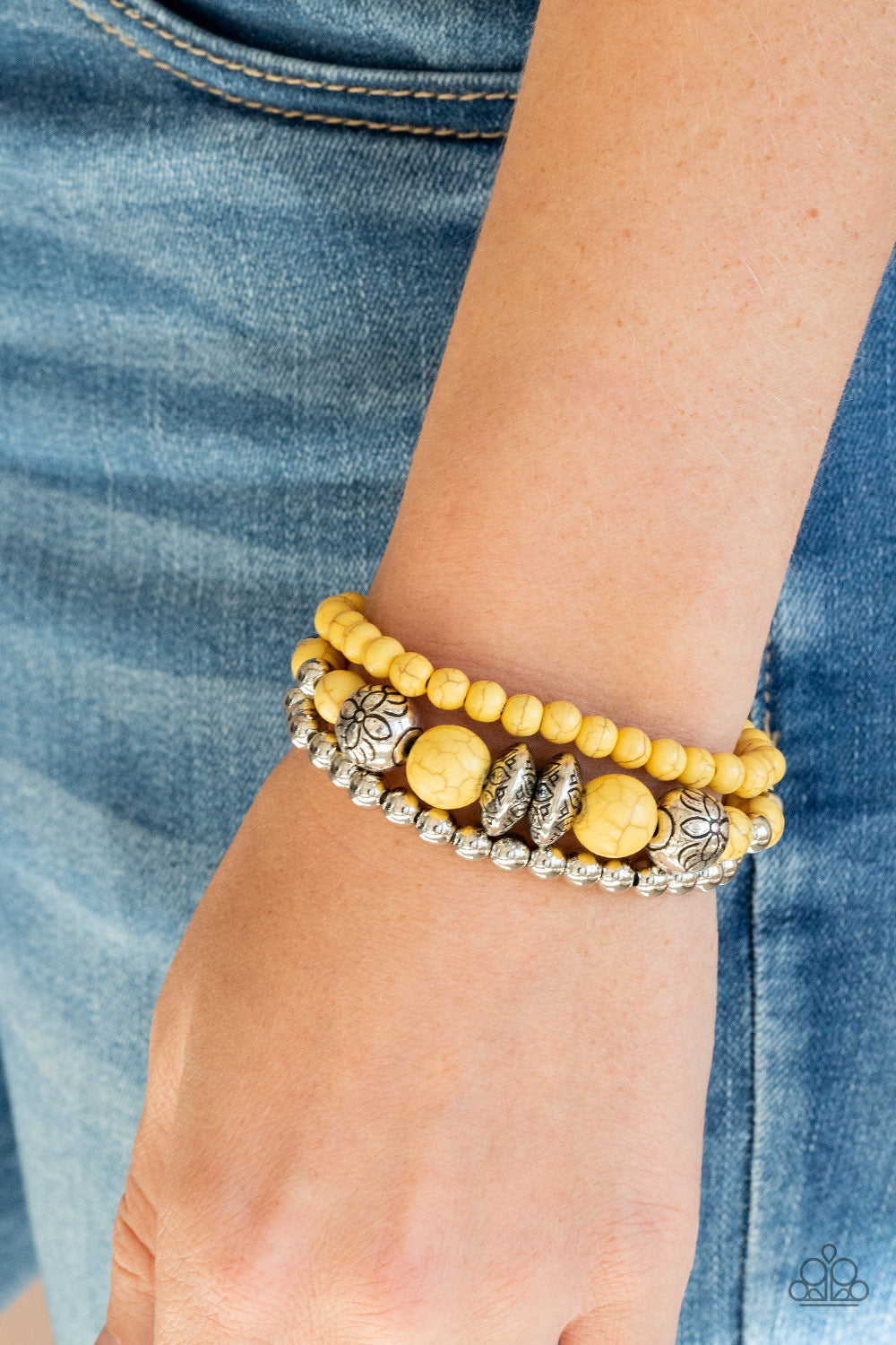 Paparazzi Accessories-Desert Blossom Yellow Stone Bead Bracelet