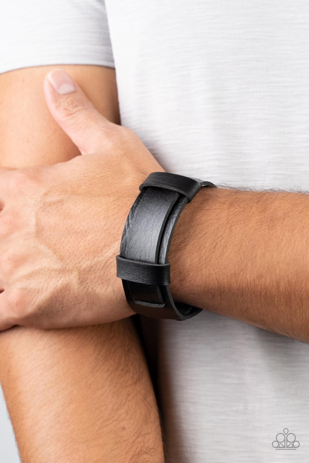 Paparazzi Accessories-Desert Desperado Black Leather Band Men's Bracelet