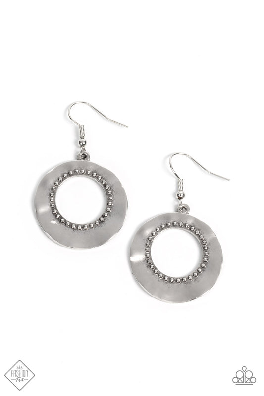 Paparazzi Accessories-Desert Diversity Silver Ripple Disc Earrings