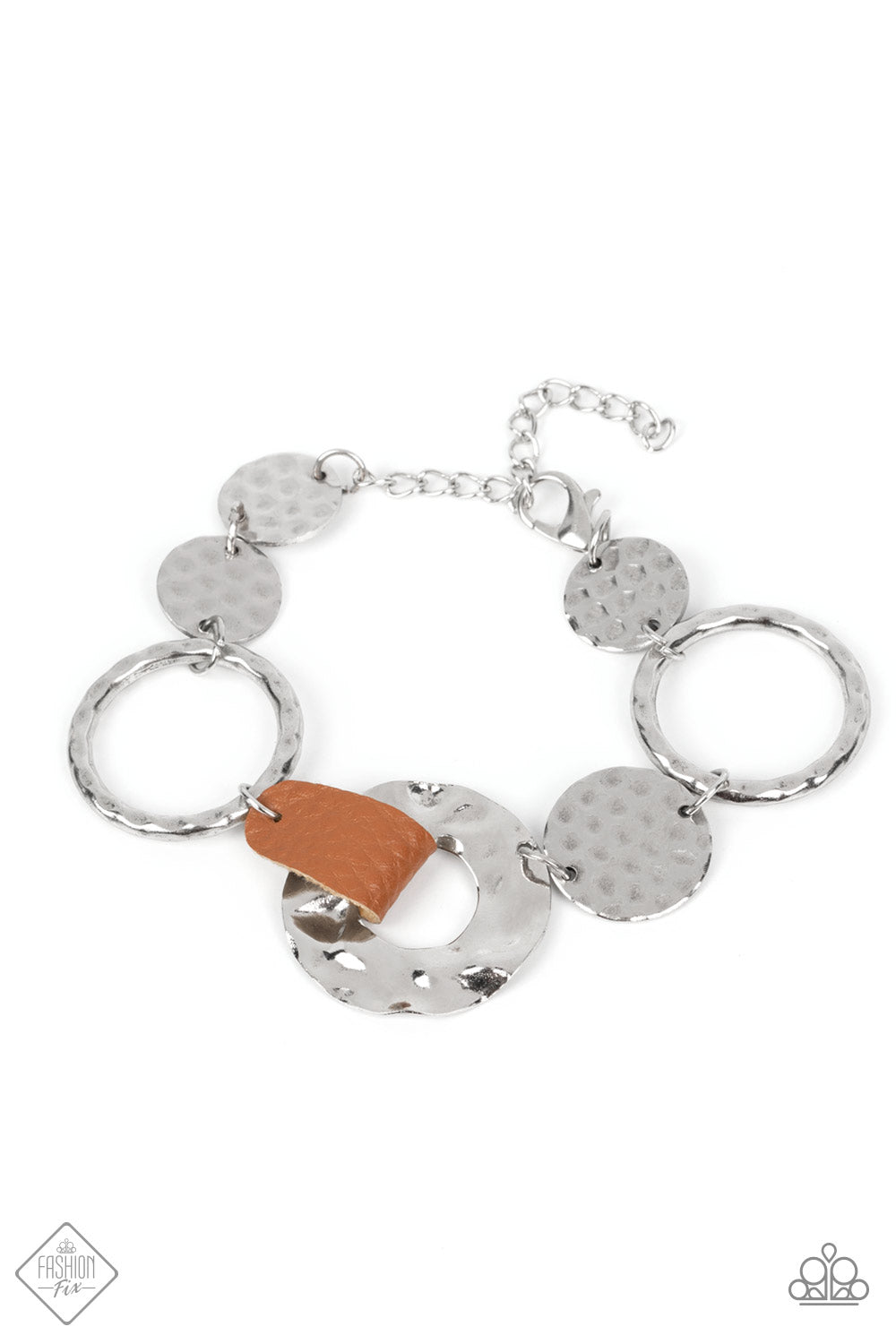 Paparazzi Accessories-Desert Scraps Silver Hoop FF Brown Leather Bracelet