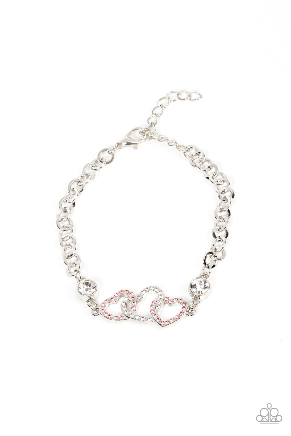 Paparazzi Accessories-Desirable Dazzle Pink Dotted Heart Rhinestone Bracelet