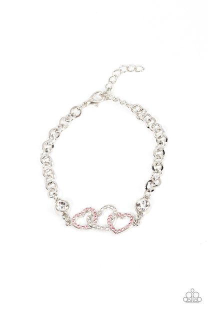 Paparazzi Accessories-Desirable Dazzle Pink Dotted Heart Rhinestone Bracelet