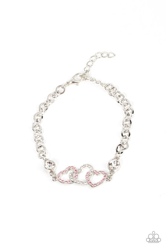 Paparazzi Accessories-Desirable Dazzle Pink Dotted Heart Rhinestone Bracelet